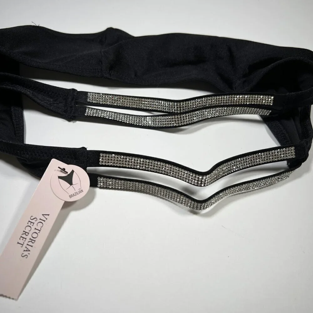 Victoria Secret 34A S Bombshell Push Up Bikini Top Set Glam Shine Strap Black